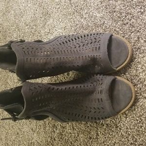 Blue peep toe ankle booties